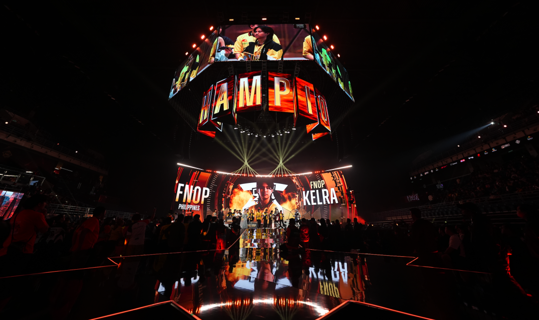Grand stage view at Axiata Arena during MLBB M6 finals with massive LED screens.